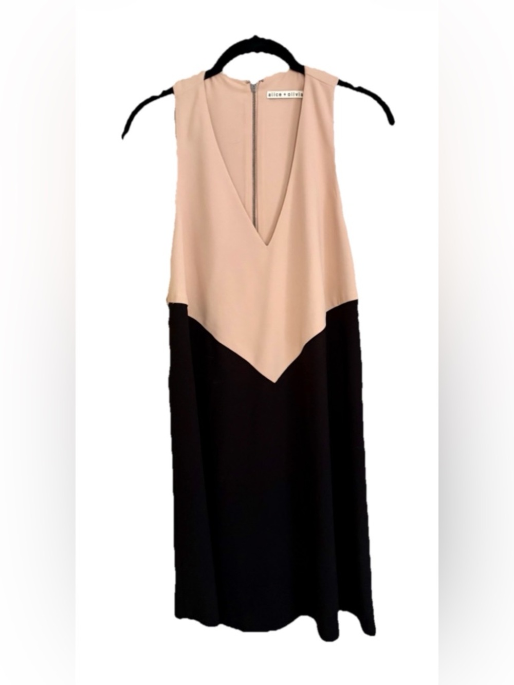 Alice + Olivia Nude & Black Colorblock V-Neck Mini Dress - Size S/P